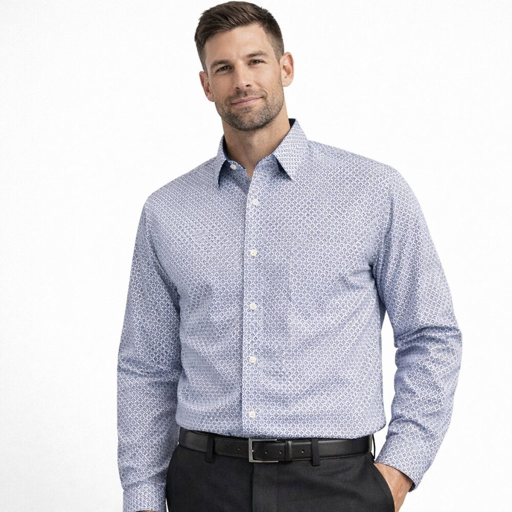 Bertigo Men’s Blue Micro Print Russel Dress Shirt - Size Small - NWT